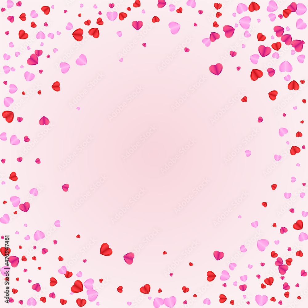 Purple Heart Background Pink Vector. Paper Pattern Confetti. Pinkish Volume Texture. Lilac Heart Abstract Illustration. Violet Banner Frame.