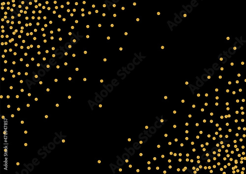 Gradient Sequin Foil Texture. Isolated Dot Background. Gold Circle Falling Illustration. Random Confetti Frame. Yellow Metallic Pattern.