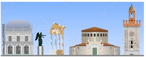 Vector illustration of the city of Brescia in Italy, representing its famous landmarks photo
