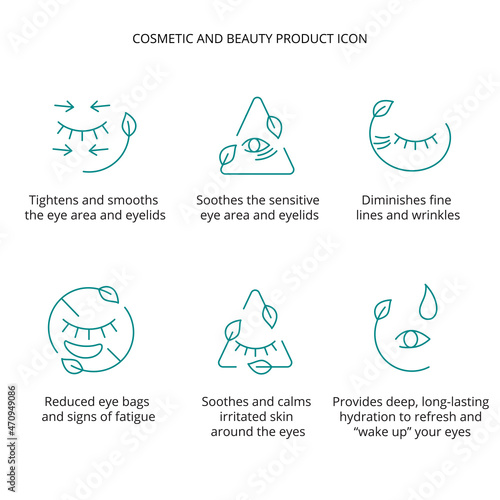 Eye patch, cream, mask cosmetic and beauty product icon set for web, packaging design. Vector stock illustration isolated on white background. EPS10