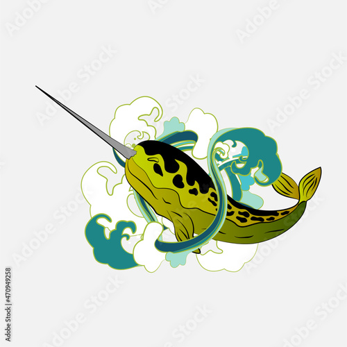 whale illustration design for sukajan is mean japan traditional cloth or t-shirt with digital hand drawn Embroidery Men T-shirts Summer Casual Short Sleeve Hip Hop T Shirt Streetwear
