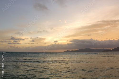 Sunset over the sea in Seychelles