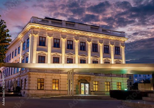 Albertina museum at night in Vienna, Austria photo