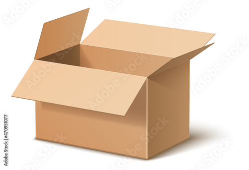 Open cardboard box. Empty paper package. Realistic blank mockup © VectorBum