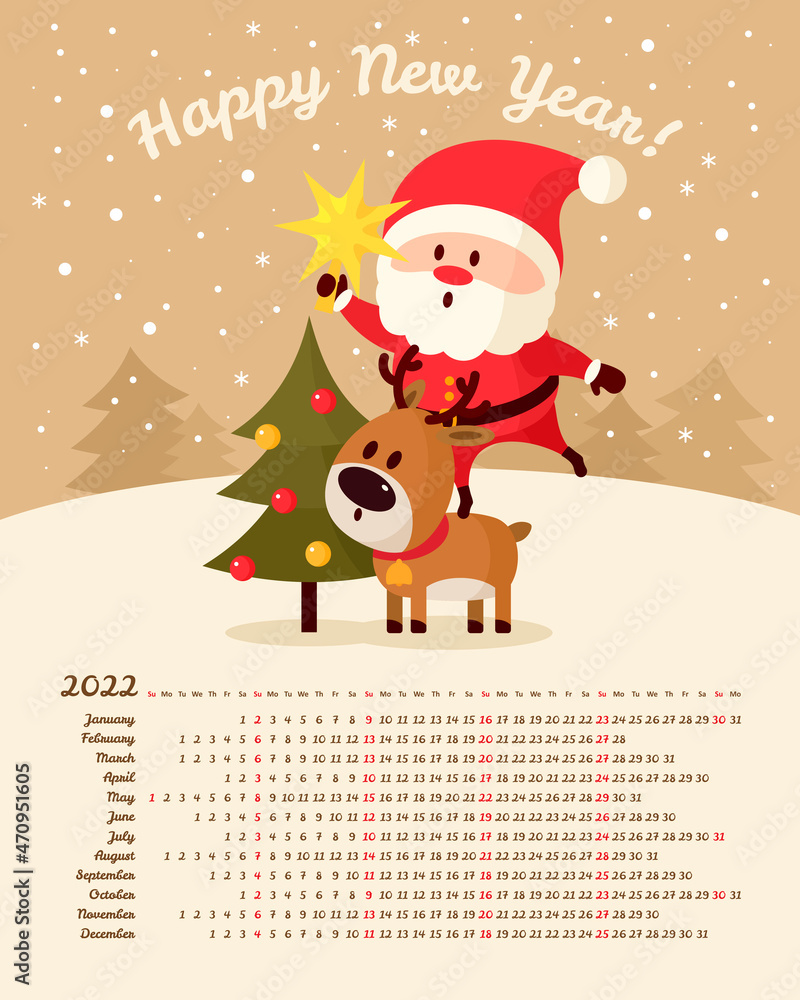 Vector calendar 2022 year. Week starts from Sunday Vector calendar 2022 year. Week starts from Sunday