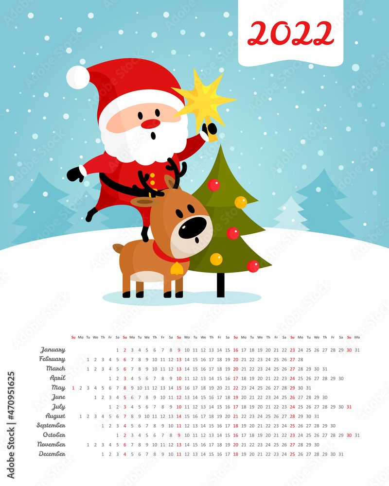 Vector calendar 2022 year. Week starts from Sunday Vector calendar 2022 year. Week starts from Sunday