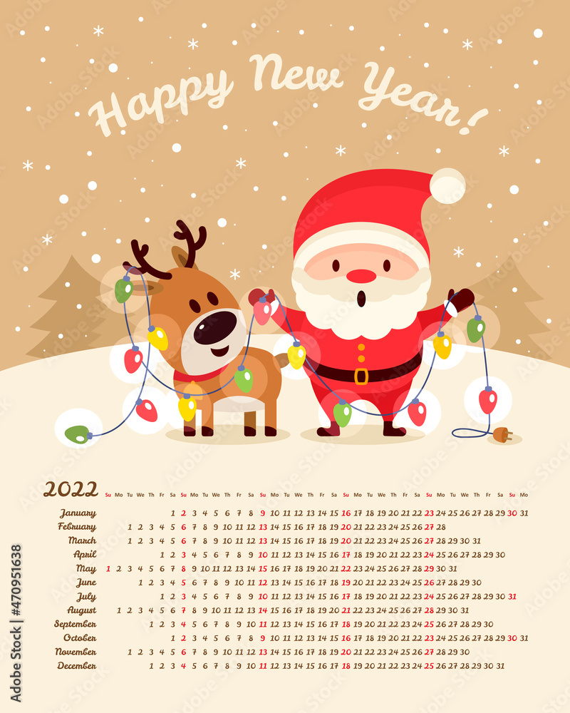 Vector calendar 2022 year. Week starts from Sunday Vector calendar 2022 year. Week starts from Sunday