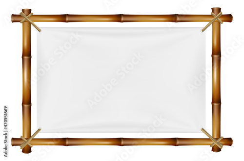 Empty board frame. Tied bamboo sticks border