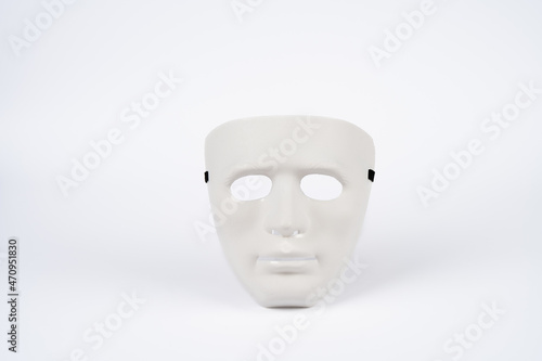 Paris, France - 11 22 2021: Packshot of Masked woman. A white undefined mask