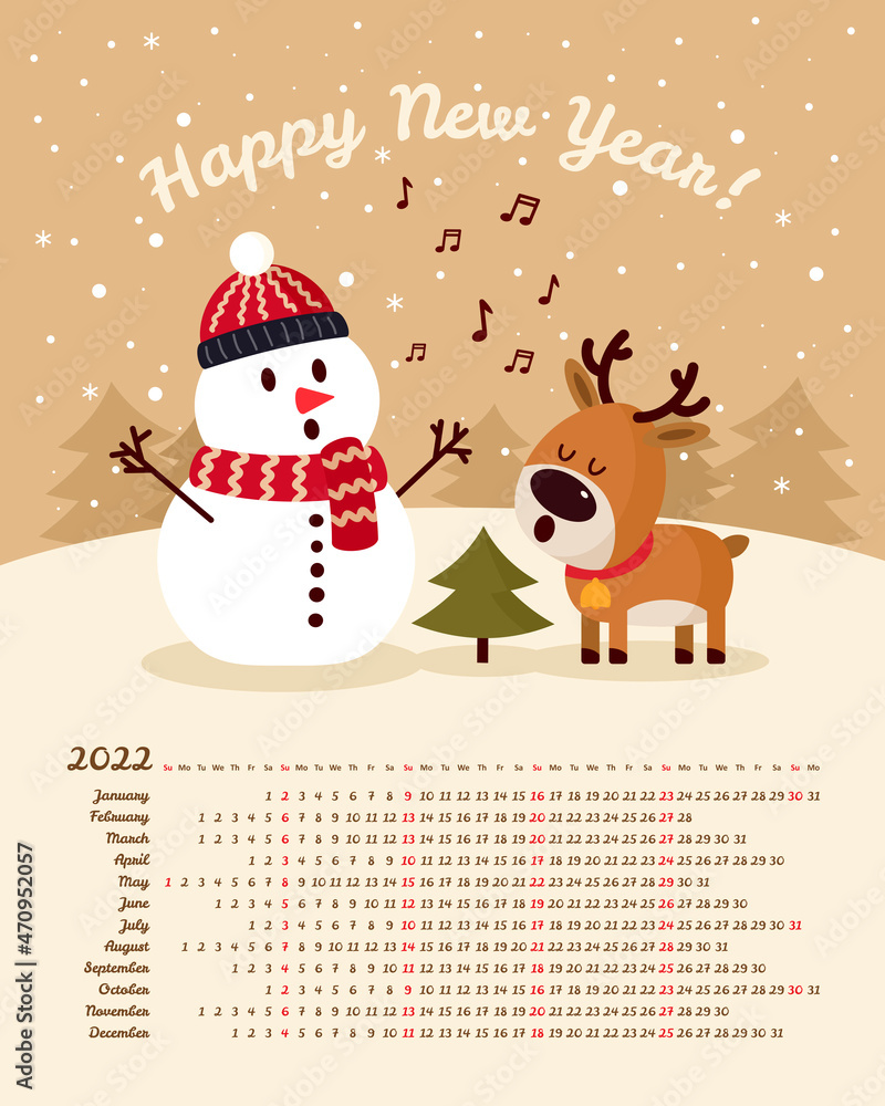 Vector calendar 2022 year. Week starts from Sunday Vector calendar 2022 year. Week starts from Sunday