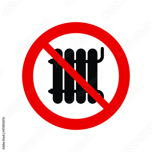No heating battery  vector. Not allow heater sign. The red circle prohibiting sing  