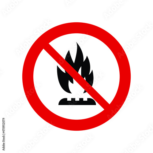 No Stove gas burner vector. Not allow  fire  sign. The red circle prohibiting sing  