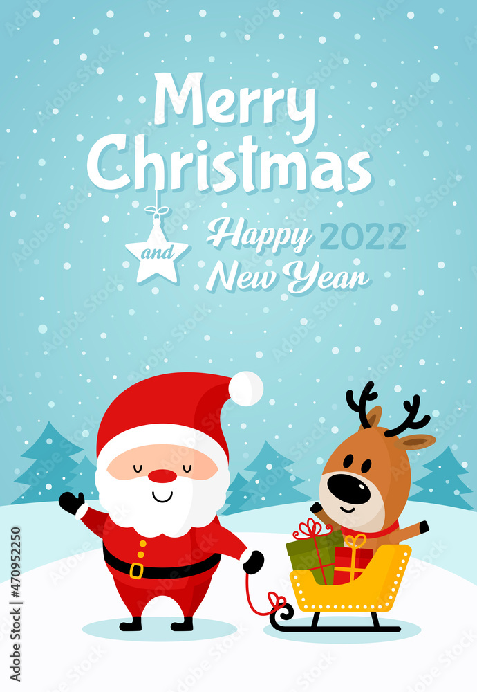 Santa Claus with deer and gifts in sleigh Santa Claus with deer and gifts in sleigh
