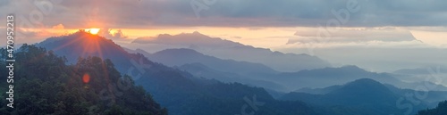 Panoramic landscape amazing mist landscape over mountain in thailand.