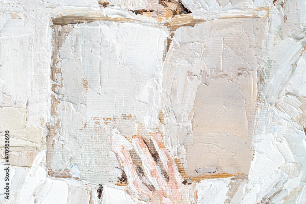 The girl in black glasses and a white robe. A towel is tied on her head. A woman is drinking coffee. Oil painting on canvas. The girl in black glasses and a white robe. A towel is tied on her head. A woman is drinking coffee. Oil painting on canvas.