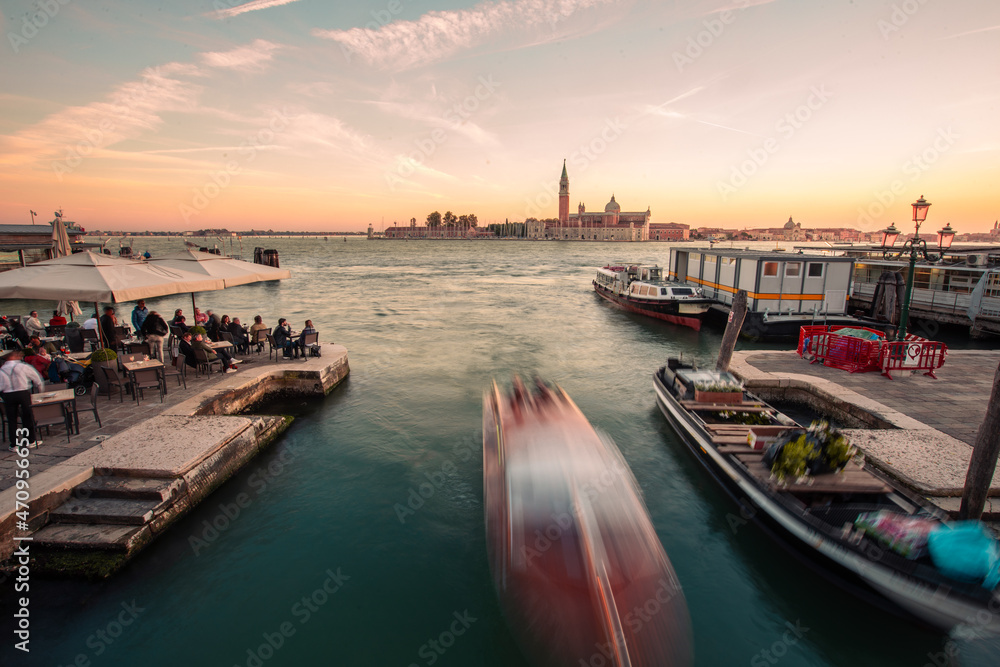 Fototapeta premium View of Venezia lagoon with the pier and San Giorgio Maggiore church, Veneto, Italy.