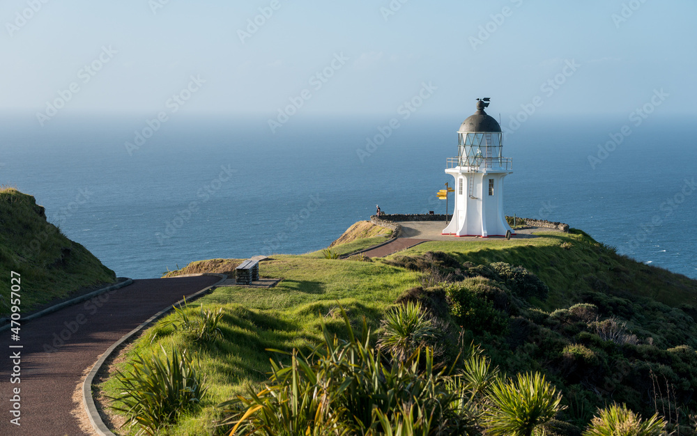 Lighthouse Cape Reinga on the North Island of New Zealand at sunset