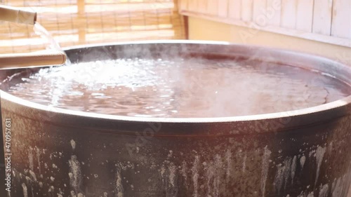 Private open-air hot spring bath installed in the room in Echigoyuzawa, Japan, 21/11/2021 photo