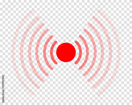 Red pain point icon. Hurt symbol. Ache localization sign. Radar or sonar wave isolated on transparent background. Vector illustration.