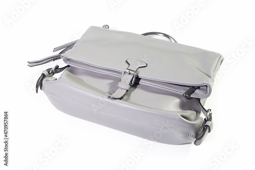 Gray eco leather office handle bag on white background