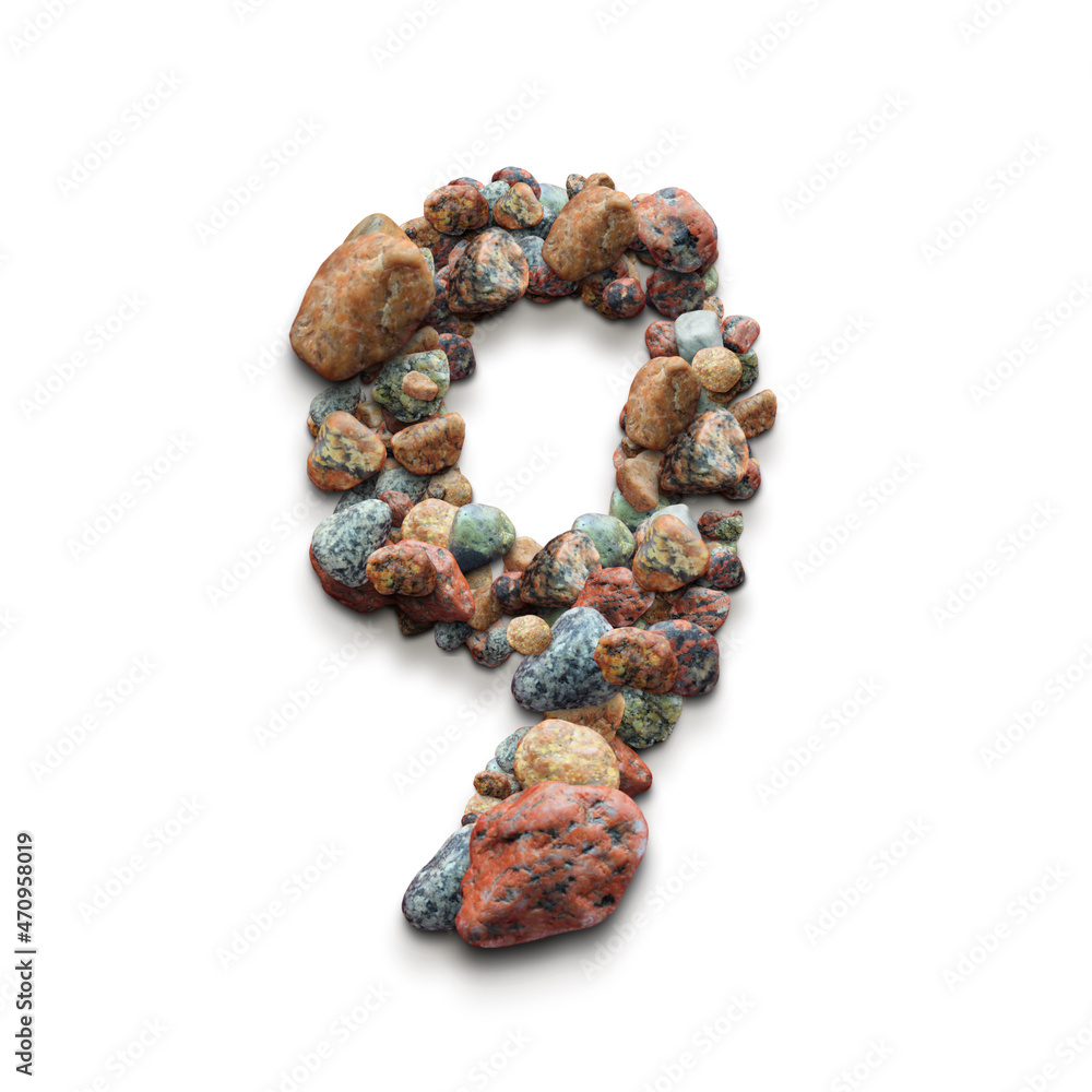 set of numbers made of stones, nine, 3d illustration set of numbers made of stones, nine, 3d illustration
