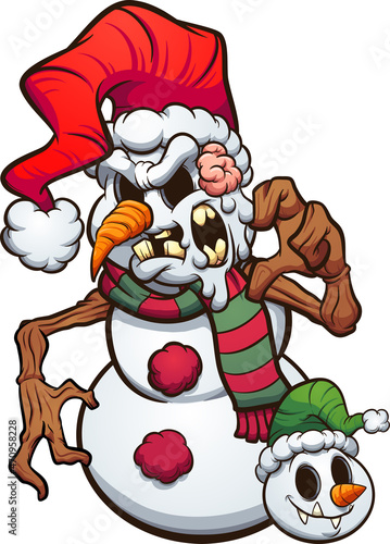 Christmas evil snowman with small monster head. Vector clip art illustration with simple gradients. All on a single layer.
