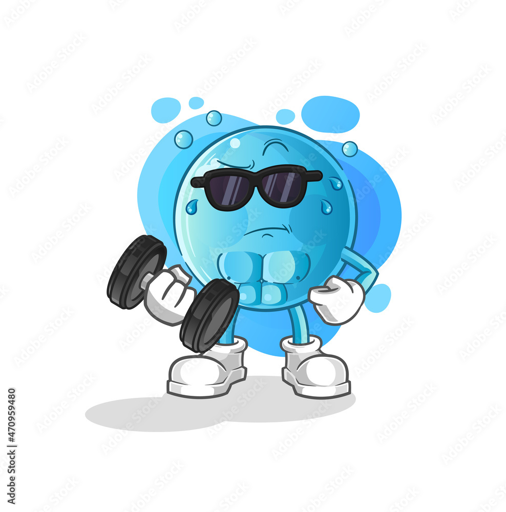 bubble lifting dumbbell vector. cartoon character