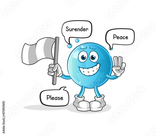 bubble hold surrender flag mascot. cartoon vector