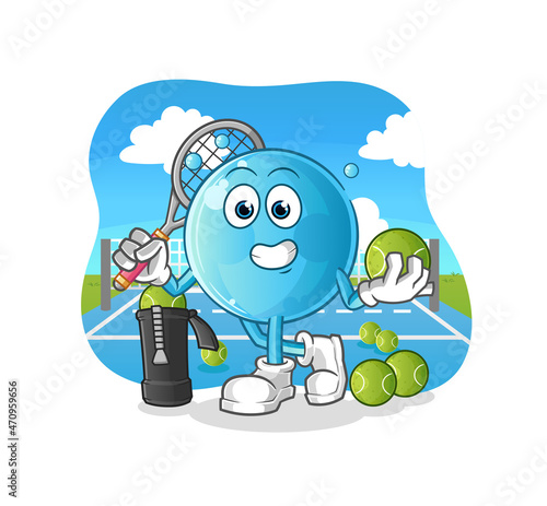 bubble plays tennis illustration. character vector