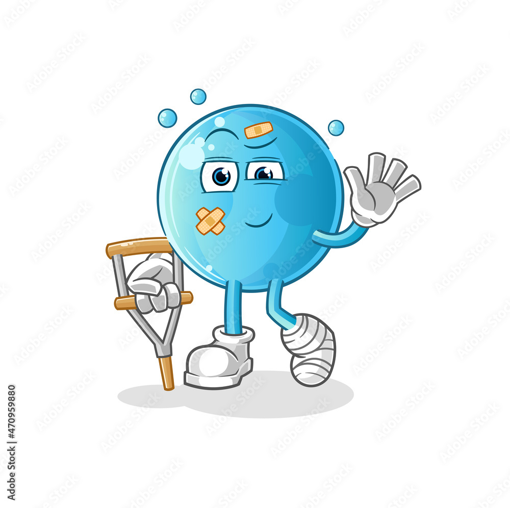 bubble sick with limping stick. cartoon mascot vector bubble sick with limping stick. cartoon mascot vector