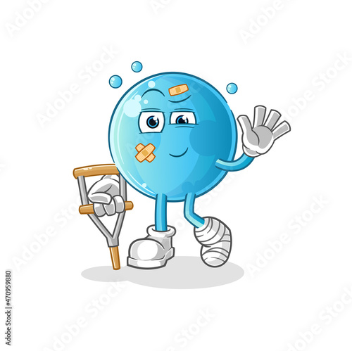 bubble sick with limping stick. cartoon mascot vector