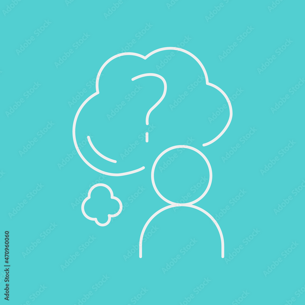 Self knowing line icon concept. Human with cloud with quetion mark outline stroke element. Psychologist counseling. Psychotherapy, depression. Editable stroke vector illustration Self knowing line icon concept. Human with cloud with quetion mark outline stroke element. Psychologist counseling. Psychotherapy, depression. Editable stroke vector illustration