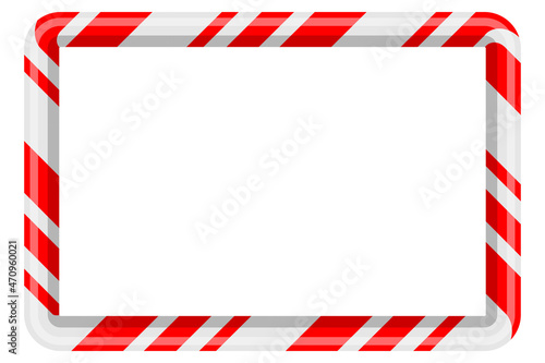 Rectangular Christmas frames with candy cane patterns isolated on white background. Flat design vector illustration and copy space for text or design