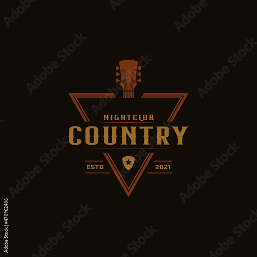 Classic Vintage Retro Label Badge for Country Guitar Music Western Saloon Bar Cowboy Logo Design Template