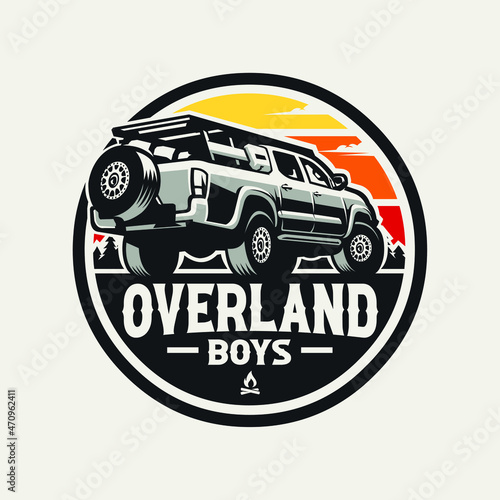 Adventure overland pickup truck logo. Ready made overland truck 4x4 emblem circle badge logo