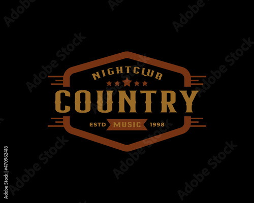 Classic Vintage Retro Label Badge for Country Guitar Music Western Saloon Bar Cowboy Logo Design Template