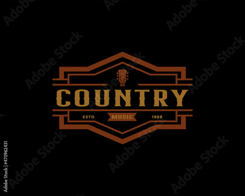 Classic Vintage Retro Label Badge for Country Guitar Music Western Saloon Bar Cowboy Logo Design Template