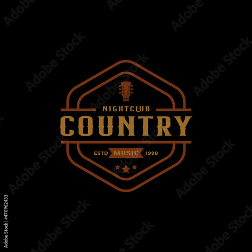 Classic Vintage Retro Label Badge for Country Guitar Music Western Saloon Bar Cowboy Logo Design Template