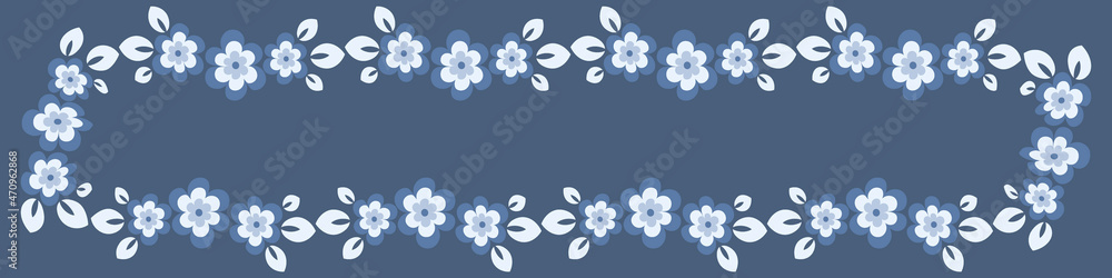 Illustration on a sheet of 4x1 format - stylized flowers with leaves - graphics. Banner for text, gift