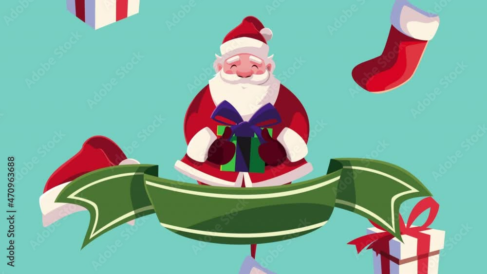 merry christmas animation with santa in ribbon merry christmas animation with santa in ribbon