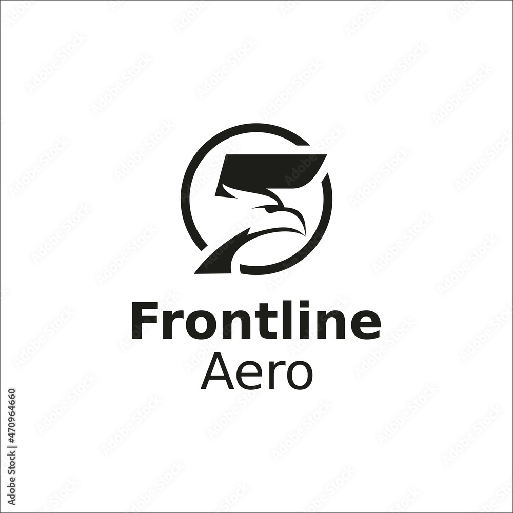 Frontline Aero Logo Design. Letter F. Eagle. sport. animal.