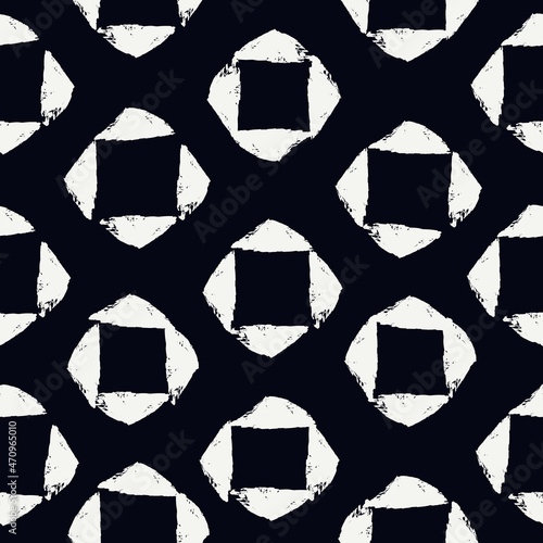 Paint brush strokes seamless pattern. Freehand grunge design minimal background. Squares, diamonds mosaic ornament