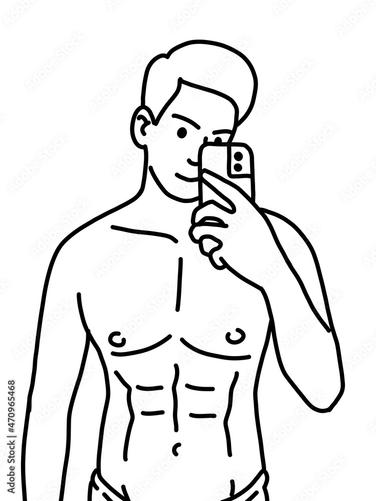 Fototapeta premium black and white of cute man for coloring