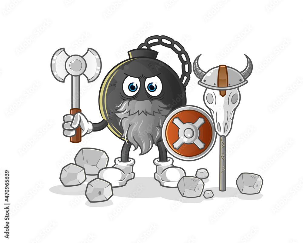 prison ball viking with an ax illustration. character vector prison ball viking with an ax illustration. character vector