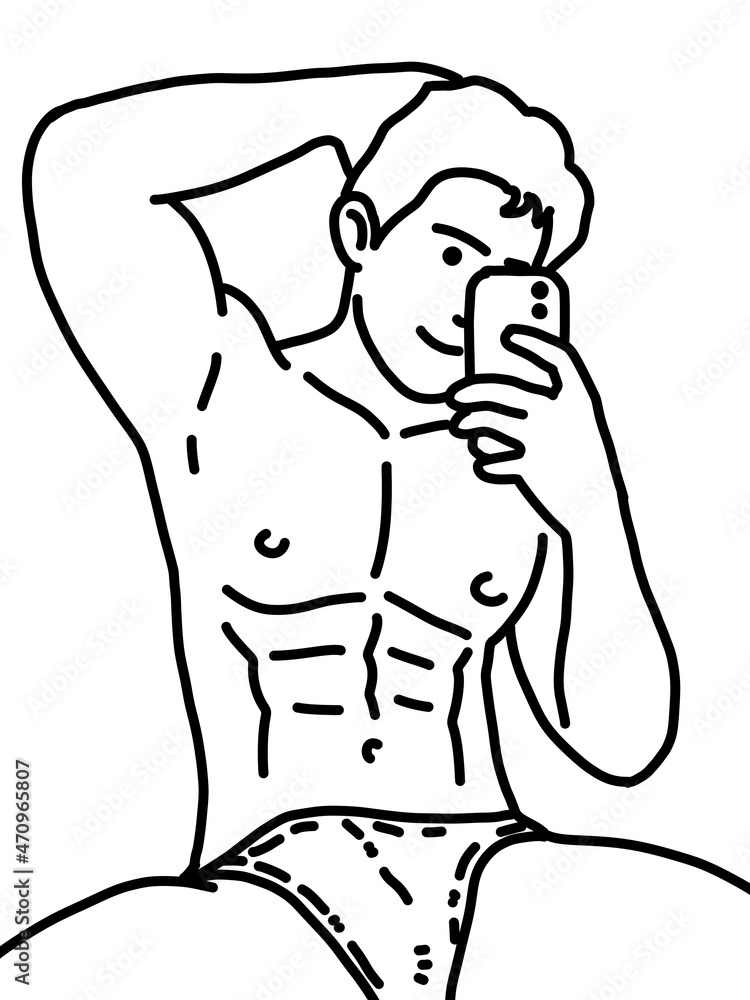 Fototapeta premium black and white of cute man for coloring