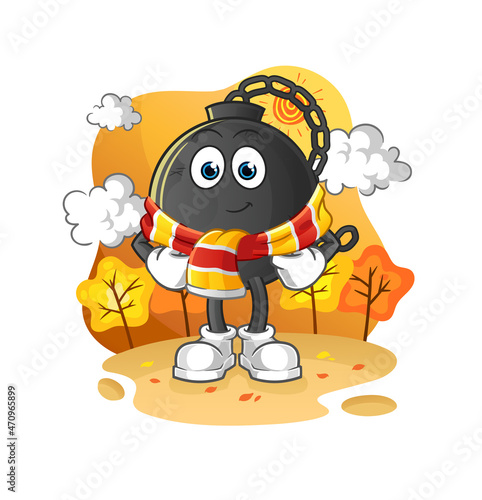 prison ball in the autumn. cartoon mascot vector