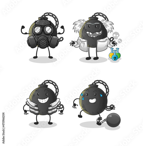 prison ball villain group character. cartoon mascot vector