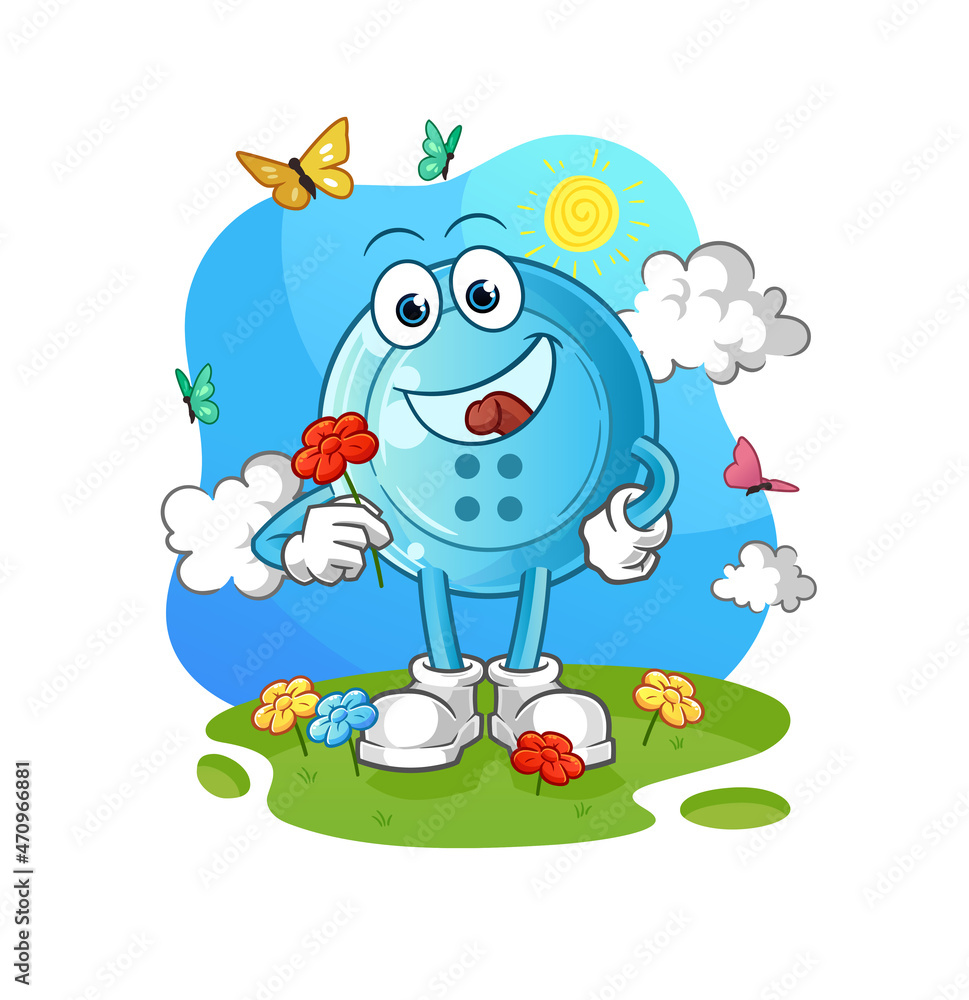 shirt button pick flowers in spring. character vector shirt button pick flowers in spring. character vector