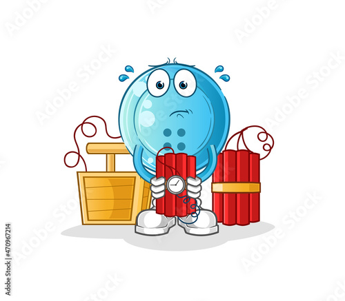 shirt button holding dynamite character. cartoon mascot vector