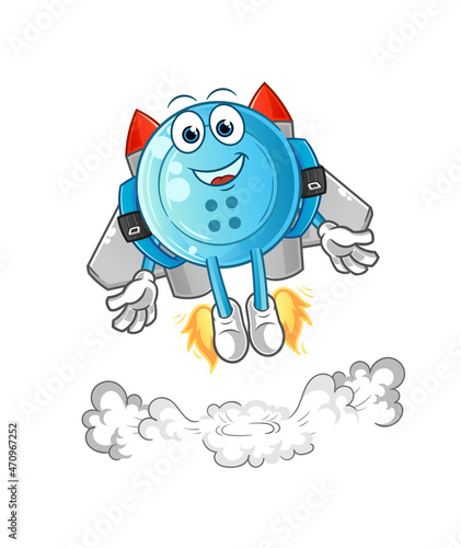 shirt button with jetpack mascot. cartoon vector
